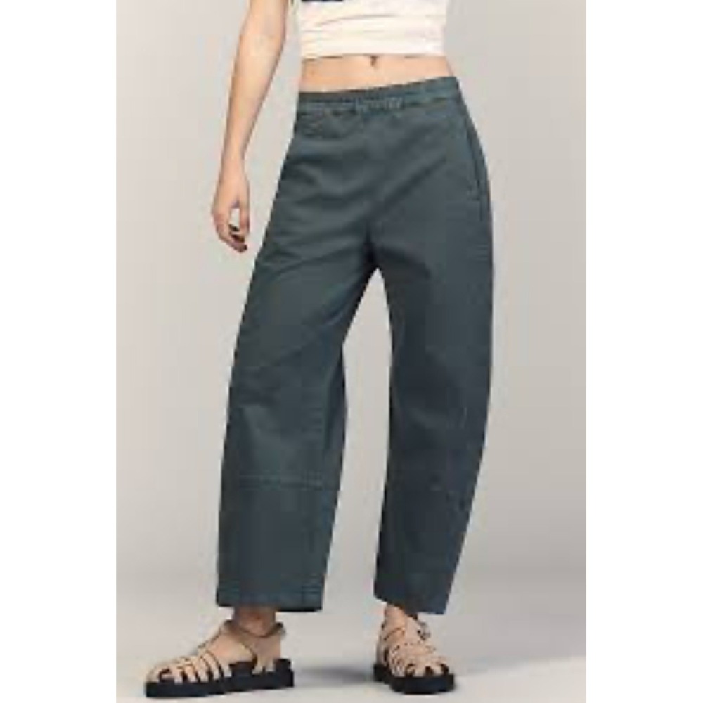 Anthropologie Pilcro The Izzie Relaxed Barrel Pants Pull On Twill Green Medium